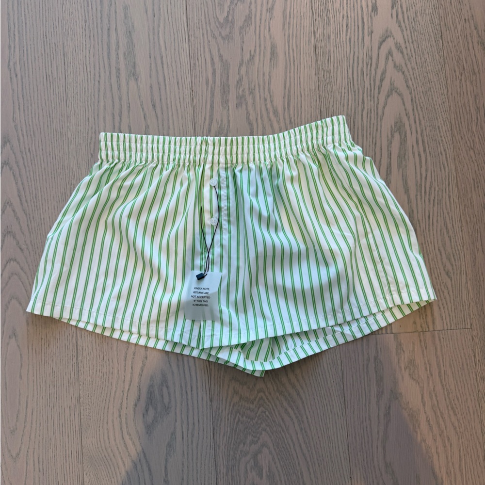 Superdown Green and White Striped Shorts